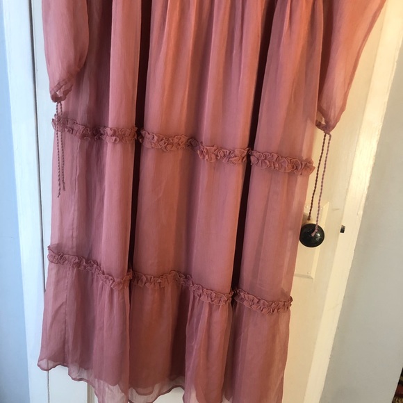 NWT Notes du Nord Blaire Tiered Silk Pink Sheer Maxi Dress Ruffle Danish 40 or L - Picture 7 of 15